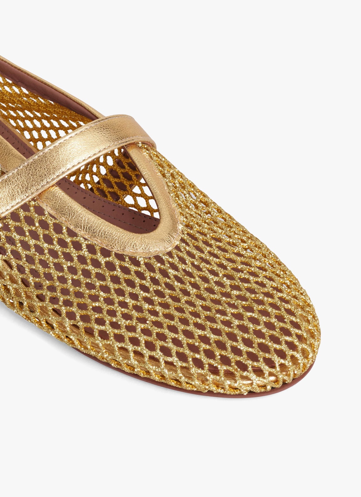 BALLET FLATS IN LAMINATED FISHNET ALAÏA GOLD BALLET FLATS IN LAMINATED FISHNET